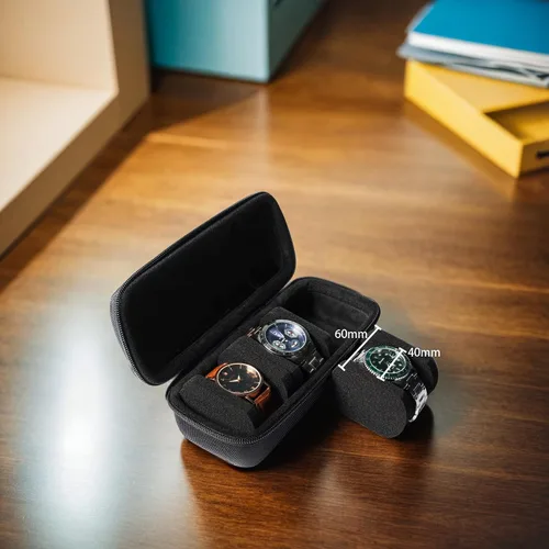 Vista 3 de Funda de viaje rígida de 3 ranuras para reloj, caja de almacenamiento y organizador para hombres y mujeres, con almohada de reloj antimovimiento