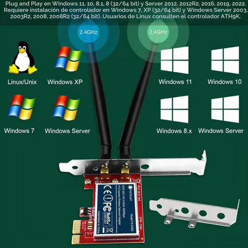 Vista 4 de Adaptador de red inalámbrico N 2.4GHz 300Mbps PCIE para Windows 11, 10, 8.1, 8, 7, XP (32/64bit), Windows Server y Linux PCs, tarjeta WiFi PCIE