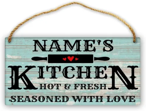 Vista 15 de Letrero de cocina de madera personalizado con sazonado con amor, accesorios de cocina, decoración de pared, regalos