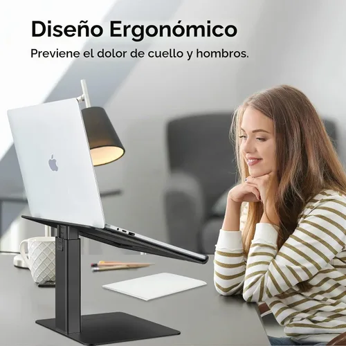 Vista 4 de Soporte para Escritorio de Computadora Portátil, Soporte de Aluminio Ergonómico para Computadora Portátil con Altura Ajustable de 7-15", Elevador