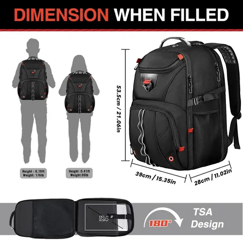 Vista 2 de Z-MGKISS Mochila de viaje, mochila grande de viaje para laptop para hombres y mujeres con mochila comercial aprobada por la aerolínea TSA, Negro-2