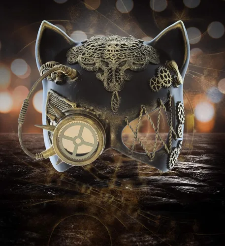 Vista 5 de Steampunk Orejas Ojo Máscara Robot Monóculos Disfraz - Oro