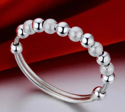 Vista 6 de Jeolory Brillante y lindo dije de bola mate simple chapado en plata 925, brazalete de muñeca ajustable, joyería de moda (plateado), Sin gemas.