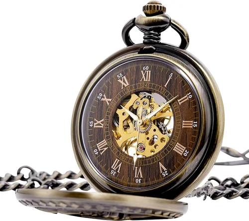 Vista 2 de Carrie Hughes Reloj de bolsillo mecánico de tren de vapor vintage para hombre con cadena en caja CH108B, CH108B, retro, moda, casual, negocios