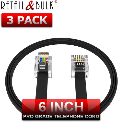 Vista 2 de Paquete de 3 cables telefónicos cortos de 6 pulgadas, RJ11 macho a macho, cable de línea telefónica 6P4C con materiales de alta gama, 100% cobre