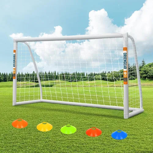 Vista 11 de ORIENGEAR Soccer Goal, 12x6/10x6.5/8x6/6x4 Full Size Soccer Goals for Backyard, Soccer Net with Training Discs, Portable Soccer Goal for Kids and