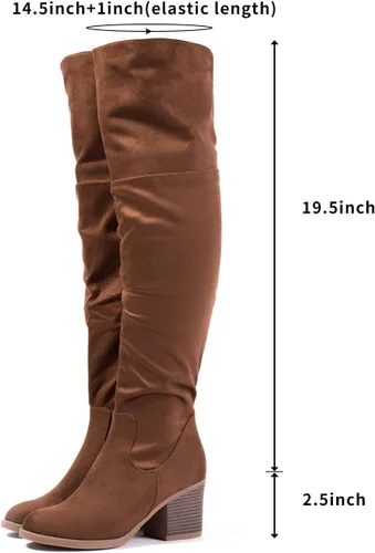 Vista 4 de katliu Women's Knee High Boots Suede Chunky Heel Side Zipper Fashion Boots Stretch Winter Long Boot