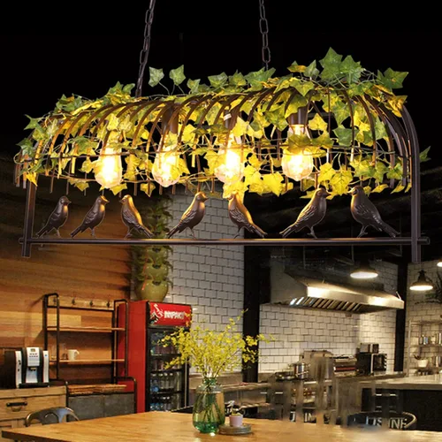 Vista 2 de Moderna lámpara colgante industrial ajustable, lámpara retro de hierro negro, lámpara de jaula de pájaros de hierro rural, granja, restaurante