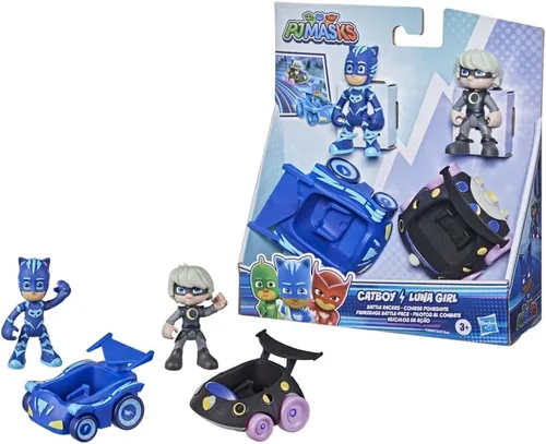 Vista 3 de PJ Masks Catboy vs Luna Girl Battle Racers Juego de juguete preescolar, vehículo y figura de acción para niños a partir de 3 años