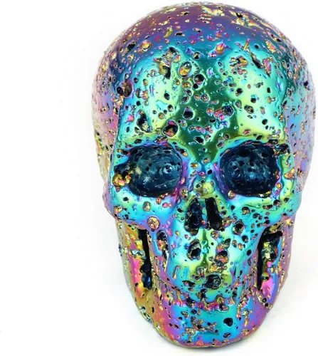 Vista 3 de Skullis Calavera de cristal de piedra de lava caliente de 2.0 pulgadas, escultura de arte fino de piedra preciosa tallada a mano, estatua de piedra