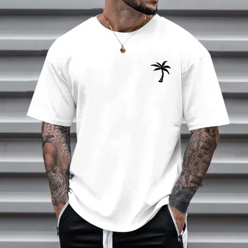 Vista 2 de Camisas para hombre, grandes y altas, camisetas gráficas casuales de verano, camisetas creativas con estampado de letras, cuello redondo, manga