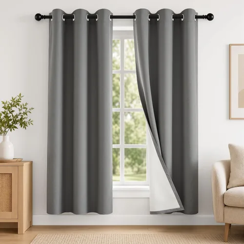 Vista 78 de 2 paneles de cortinas 100% opacas, de peso medio, con aislamiento térmico y ojales para dormitorio, sala de estar, tratamiento de ventana