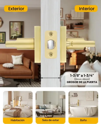 Vista 5 de Goldenwarm Manijas de puerta de oro cepillado para interiores, manijas