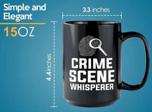 Vista 6 de Taza de café detective de 15 onzas, color negro, susurrador de escena del crimen, oficial de policía, policía, patrulla, detective, policía