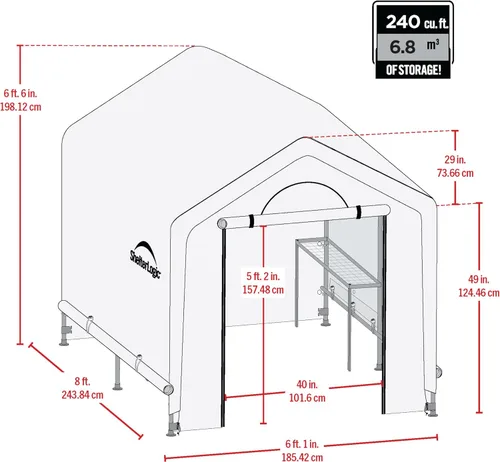 Vista 2 de ShelterLogic Invernadero GrowIT de 6' x 8' x 6.5' Estilo Techo a Dos Aguas Casa de Cultivo para Patio Trasero con Estantería Integrada, 6' x 8' x