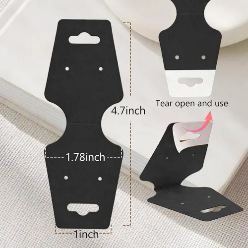 Vista 2 de 200 tarjetas de exhibición de pulsera, tarjetas para collares, tarjetas autoadhesivas de embalaje de joyería, tarjeta de venta para pequeñas Negro