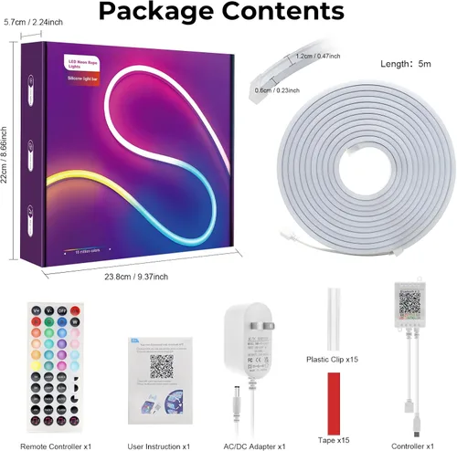 Vista 8 de LUXONIC Tira de luz LED de neón, tira de luz RGB impermeable de 16.4 pies con aplicación/control remoto, luces de cuerda flexible de 24 V, múltiples
