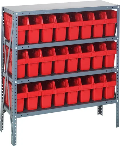 Vista 117 de Quantum QSBU-245BK Heavy Duty Shelving Unit with (7) Shelves and (24) QUS245 Black Bins for Garage Warehouse Storage Distribution 400 lb Load