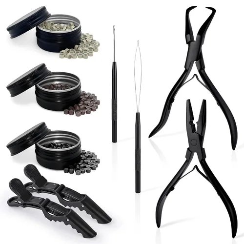 Vista 9 de Kit de herramientas para extensiones de cabello EHDIS de acero inoxidable, juego de alicates para micro enlaces de cuentas de cabello y removedor