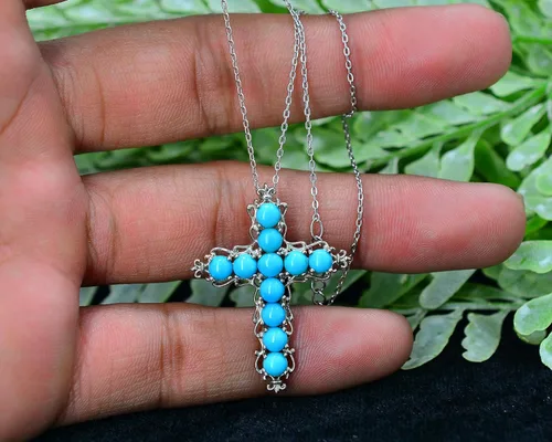 Vista 6 de Natural 0.157 in redondo durmiente belleza turquesa piedra preciosa santa cruz colgante collar diciembre piedra natal turquesa joyería regalo