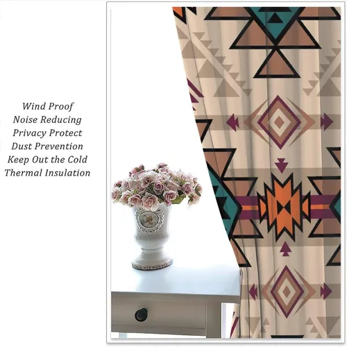 Vista 155 de Cortinas con patrón geométrico tribal, estilo suroeste, azteca, rústico, occidental, nativo americano, opacas, con bolsillo para barra, decoración