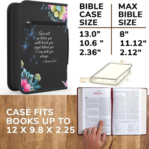 Vista 46 de DEHITE Funda para la Biblia para mujer, fundas de tela prémium para la Biblia para niñas, bolsa de transporte para mujer, ranuras para bolígrafos