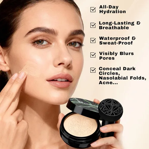 Vista 5 de Mushroom Head Air Cushion CC Cream - Base de maquillaje facial BB Cream para piel madura, corrector hidratante que ilumina el tono de piel uniforme