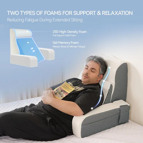 Vista 3 de Kayfia Almohada de lectura, almohada de espalda 10 en 1 para cama sentada con reposabrazos desmontable, almohada de respaldo con espuma
