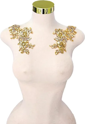 Vista 43 de Parches de cristal hechos a mano con cuentas de encaje de diamantes de imitación para accesorios de ropa de vestir (S1-champán)