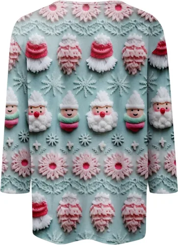 Vista 3 de Christmas Shirts, Women's 2023 Tunic Daily 34 Sleeve Fashion Crew-Neck Blouse Casual T-Shirt Christmas Print Pullover