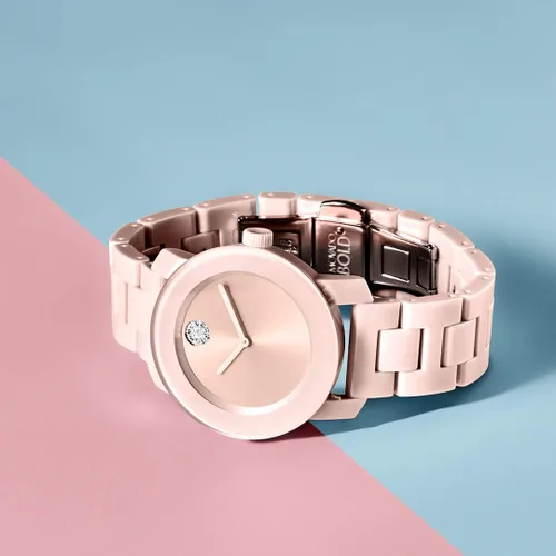 Vista 4 de Movado Bold Blush - Estuche de acero de cerámica para mujer, color rubor