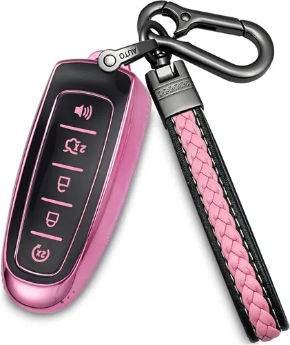 Vista 7 de para funda de llavero Ford con llavero de metal/cuero, estuche de llave de 5 botones de TPU, compatible con C-Max Edge Escape Expedition Explorer