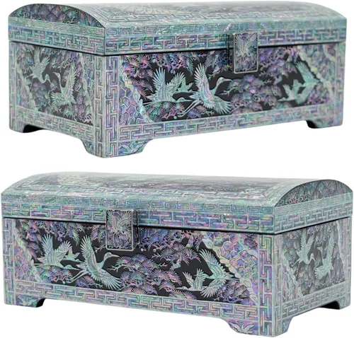 Vista 3 de February Mountain Caja organizadora de joyas de nácar con bandeja coreana de arte tradicional para joyería