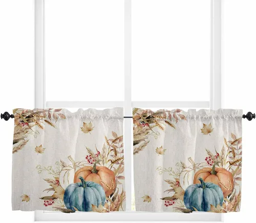 Vista 35 de Cortina de ventana ajustable con lazos para ventana, cenefa de cocina para sala de estar, arte abstracto, sol y arco iris, bolsillo para barra