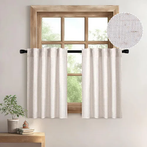 Vista 60 de MIULEE - Cortinas semitraslúcidas suaves y gruesas con textura de lino para cocina y ventana de baño, con trabilla trasera y bolsillo para Blanco