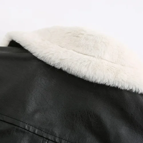 Vista 8 de Chaqueta de moto de piel sintética para mujer, abrigada y gruesa con forro grueso, chaquetas de motocicleta de cuero vegano a la moda