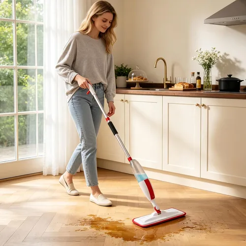 Vista 8 de Trapeadores para limpieza de suelos con rociador húmedo con botella recargable de 14 onzas y 2 almohadillas de microfibra lavables, uso doméstico