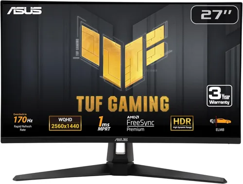 Vista 10 de ASUS TUF Gaming Monitor para juegos 2K HDR de 27 pulgadas (VG27AQ) - QHD (2560 x 1440), 165Hz (soporta 144 Hz), 1 ms, desenfoque de movimiento