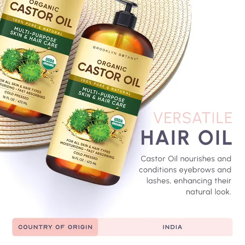 Vista 6 de Brooklyn Botany Aceite de ricino orgánico prensado en frío para cabello, piel y cara 16 onzas líquidas 100% puro y natural Aceite portador