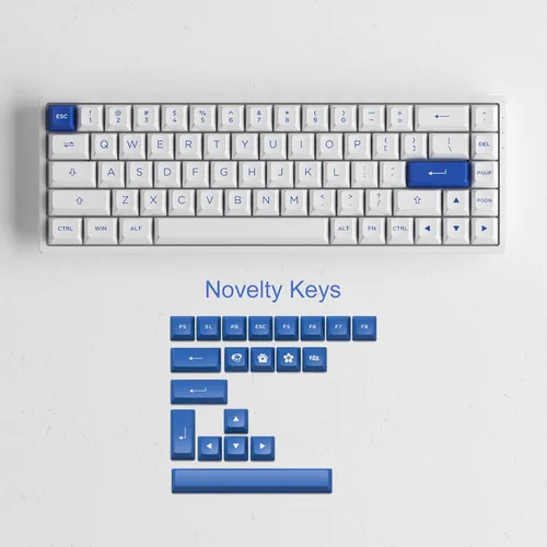 Vista 8 de Akko Teclado mecánico para juegos azul sobre blanco 3068B Plus intercambiable en caliente con teclas PBT, 2.4G inalámbricoBluetoothcable 65% 68