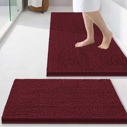 Vista 37 de Juego de alfombras de baño Smiry de 2 piezas, suave alfombra absorbente de chenilla y juego de alfombra en forma de U para inodoro, alfombra de baño