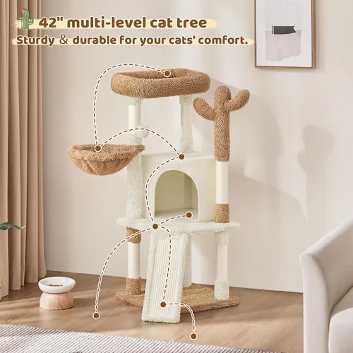 Vista 6 de Yaheetech Árbol de Cactus para Gatos, Torre de Gato de 42 Pulgadas para Gatos de Interior, Condominio para Gatitos de Múltiples Niveles con Poste