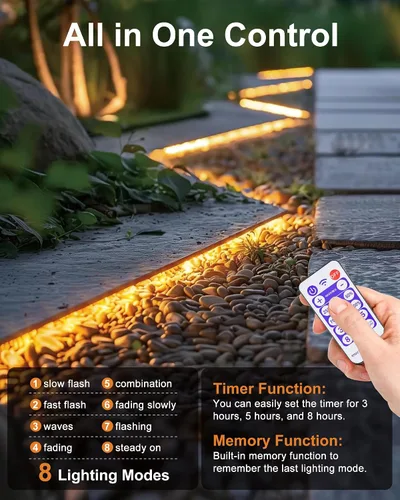 Vista 2 de Tira de luces solares impermeables para exteriores, 16.4 pies, 300 luces LED solares y alimentadas por USB, con control remoto, tiras LED blancas