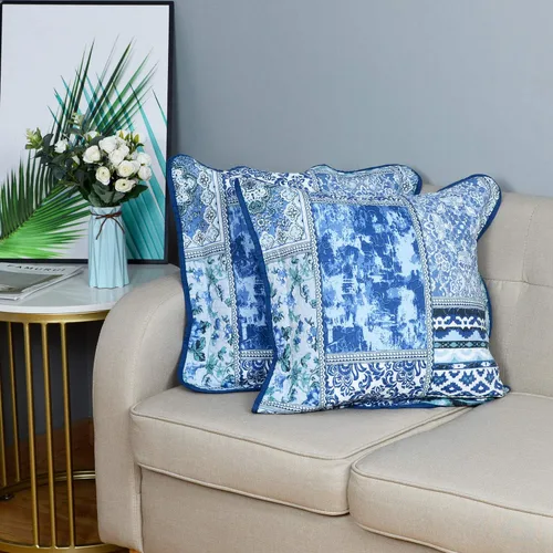 Vista 7 de NEWLAKE Fundas de almohada decorativas de algodón de estilo bohemio clásico azul (2 piezas, 18 x 18 pulgadas)