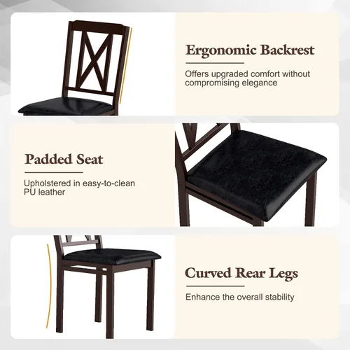 Vista 5 de Giantex Juego de mesa de comedor de 5 piezas para 4, mesa de cocina rectangular de 47 pulgadas y 4 sillas con patas de madera de goma, asiento
