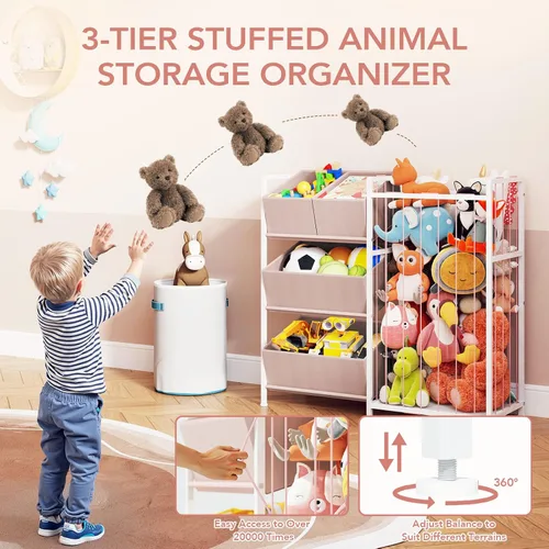 Vista 2 de BBLIKE Almacenamiento de animales de peluche, organizador de almacenamiento para niños con 4 contenedores extraíbles, organizador de almacenamiento
