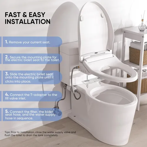 Vista 4 de LEIVI Asiento de inodoro eléctrico con control remoto inalámbrico y panel lateral, múltiples modos de pulverización, asiento con calefacción