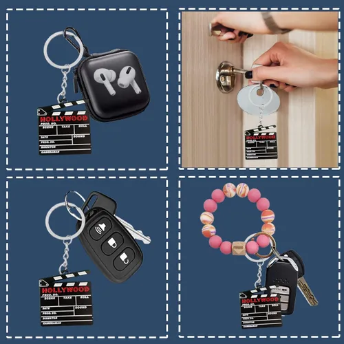 Vista 5 de Sunwel Fashion Paquete de 2 llaveros de Hollywood con diseño de película cortada para escena de acción y tablilla para mujeres y hombres, Negro