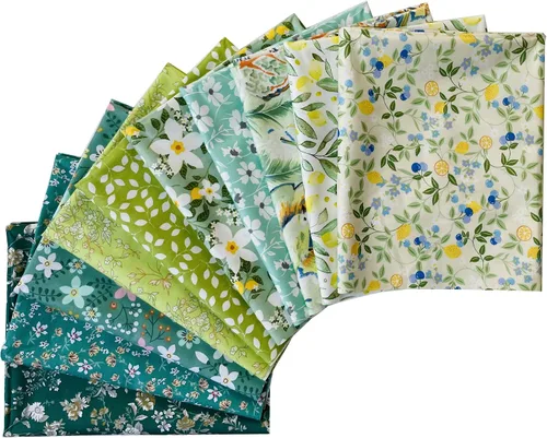Vista 18 de Paquetes de tela de algodón acolchado de 18 x 22 pulgadas para coser, 10 unidades de flores blancas y negras 18" x 22" Fat Quarters Quilting