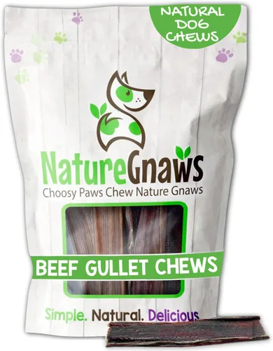 Vista 15 de Nature Gnaws Beef Gullet - Golosinas masticables para perros pequeños de 4 a 5 pulgadas (20 unidades) - Golosinas masticables de carne seca natural